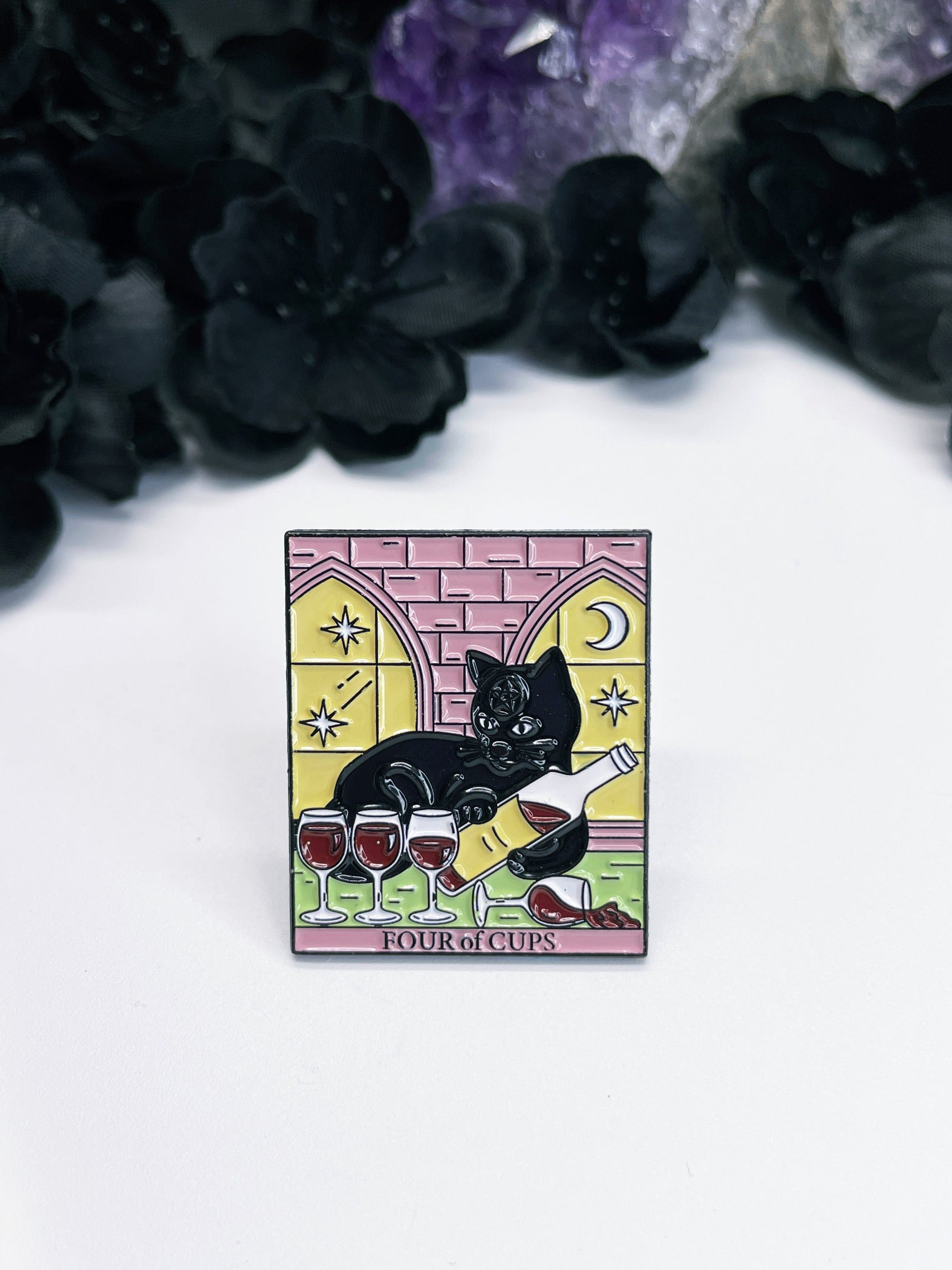 Four of Cups Cat Tarot Card Enamel Pin – The Wandering Fox Emporium