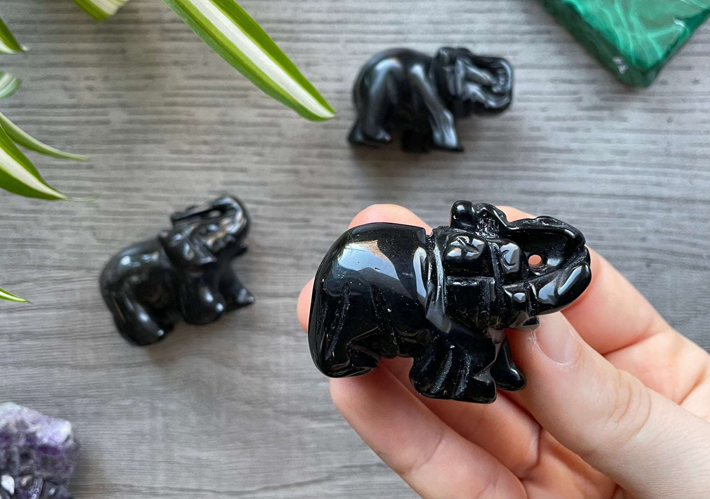 Black Obsidian Elephant (5cm) Crystal Carving back