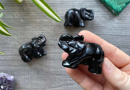 Black Obsidian Elephant (5cm) Crystal Carving front