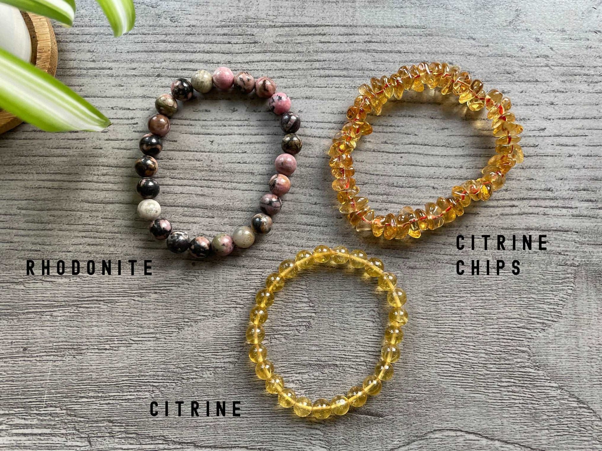 Gemstone Bracelet (Rhodonite, Citrine, Citrine Chips) - The Wandering Fox Emporium, Your Crystal Store