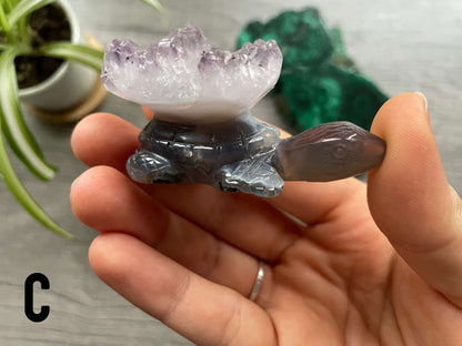 Agate & Amethyst Turtle Carving Carving (Medium) c side