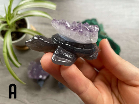 Agate & Amethyst Turtle Crystal Carving (Large)