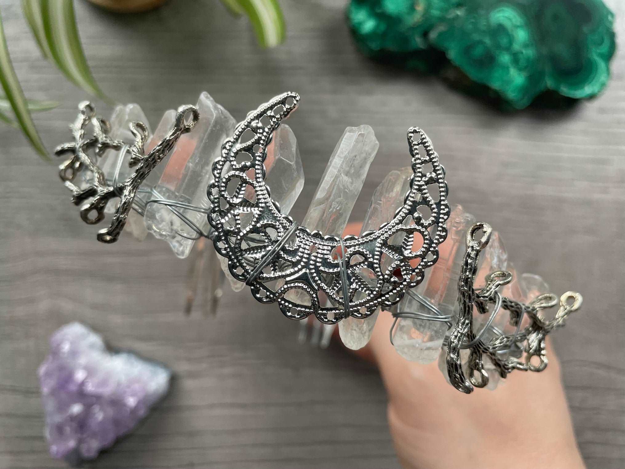 Clear Quartz moon crescent crown outlet