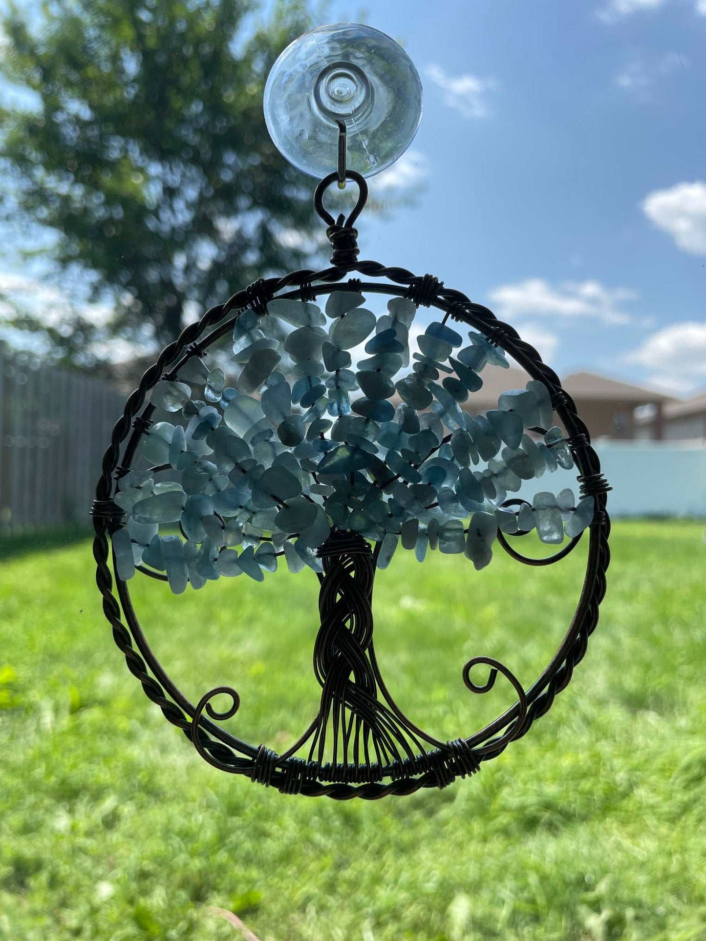 Aquamarine Crystal Wire-Wrapped Tree of Life Window Decoration example