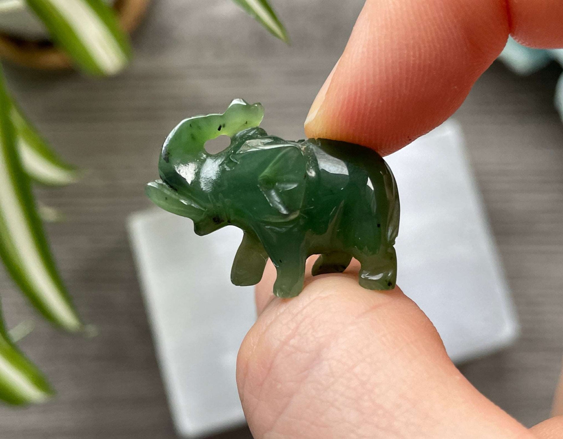 Genuine Canadian Jade Mini Elephant Crystal Carving close up 2