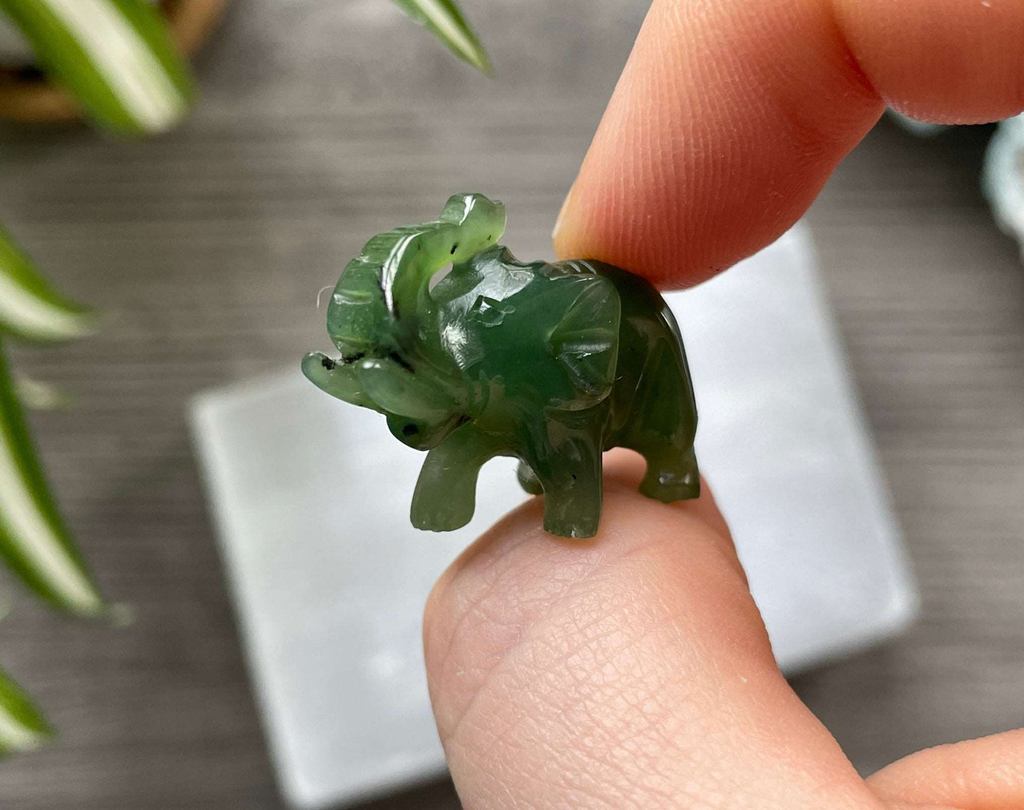 Genuine Canadian Jade Mini Elephant Crystal Carving, front