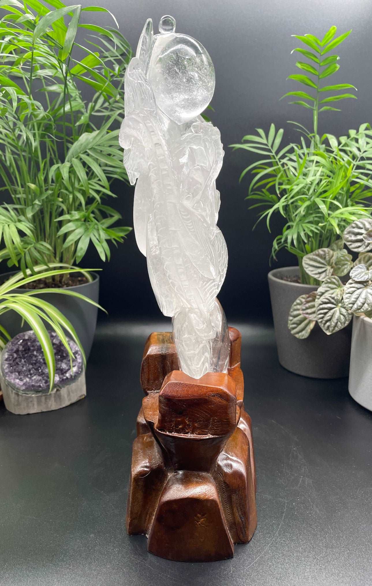 Clear Quartz Water Dragon and its Treasure Hoard Crystal Carving, side 2