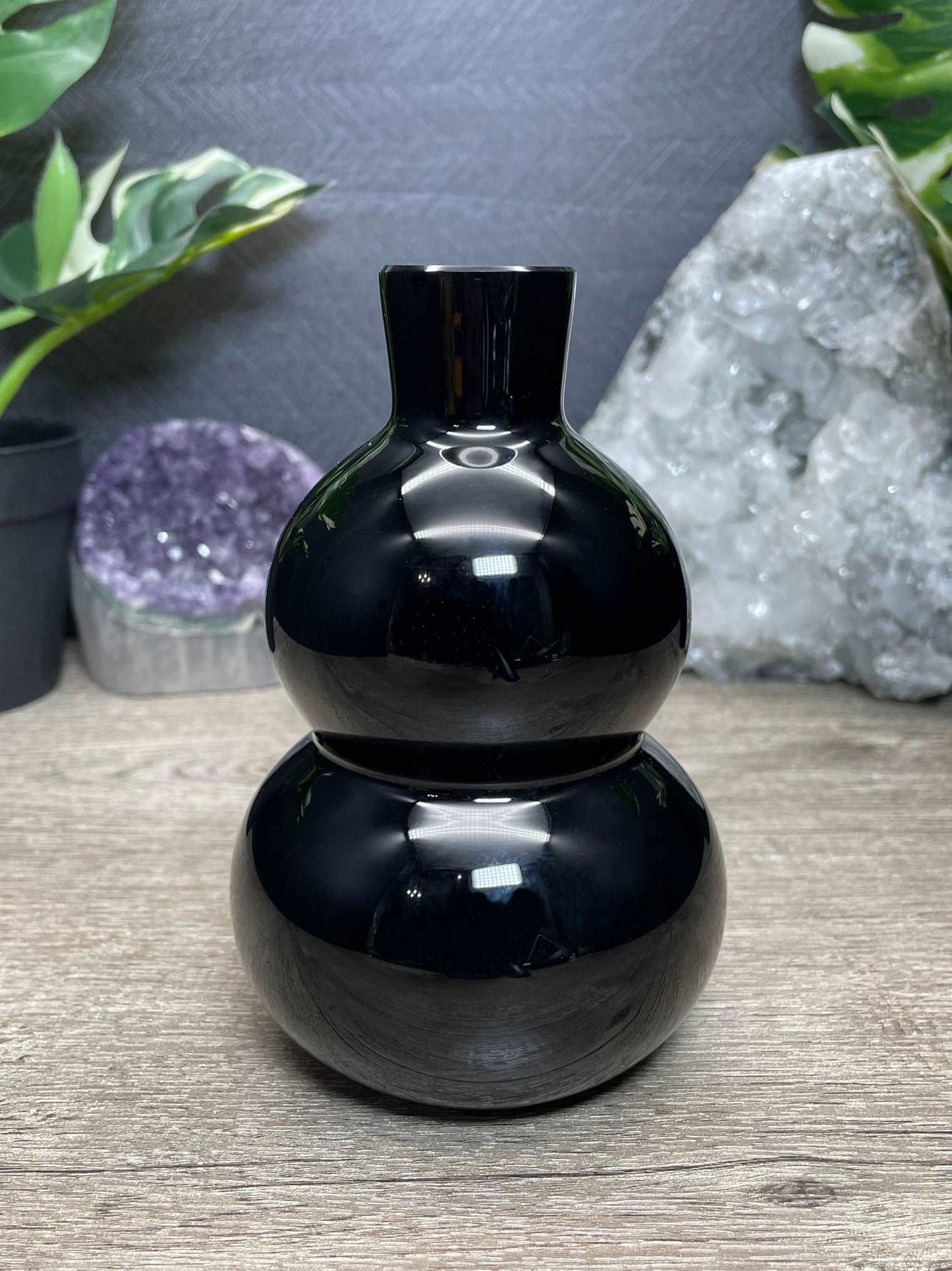 Black Obsidian Gourd Crystal Carving, front