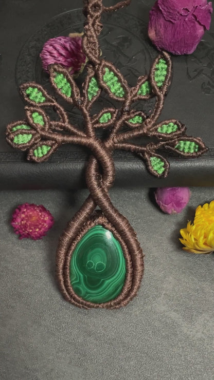 Malachite Tree of Life Macramé Necklace (Twisted Nightshade Jewellery) - The Wandering Fox Emporium, Your Crystal Store video