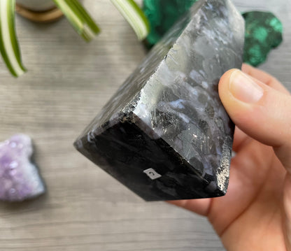 Mystic Merlinite (Indigo Gabbro) Crystal Obelisk (C) close up