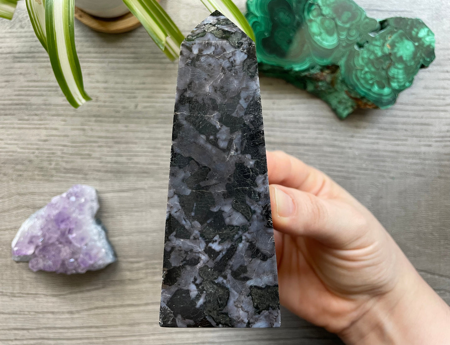 Mystic Merlinite (Indigo Gabbro) Crystal Obelisk (C) side