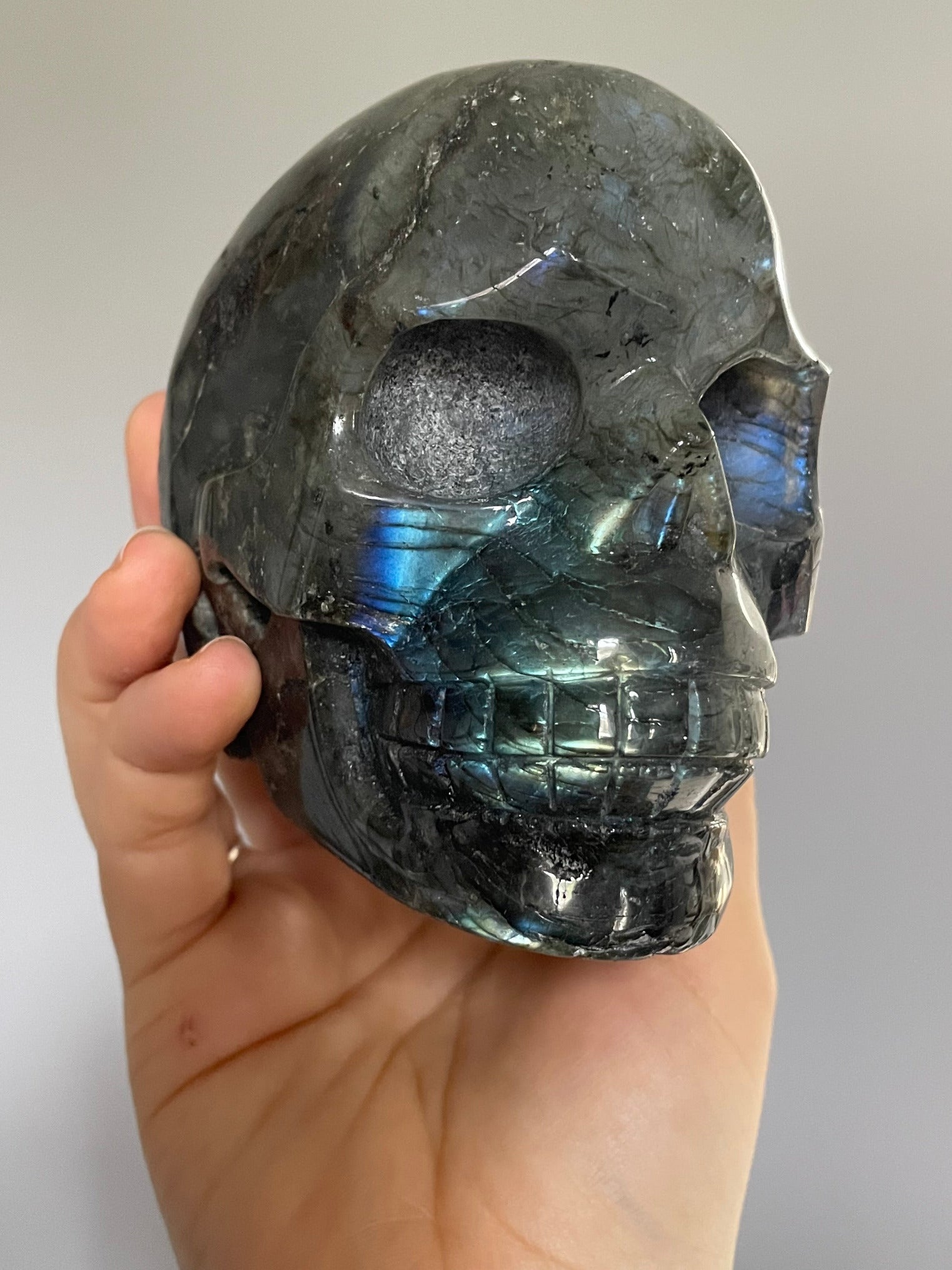 Labradorite Crystal Skull 1.15kg - The Wandering Fox Emporium, Your Metaphysical Store
