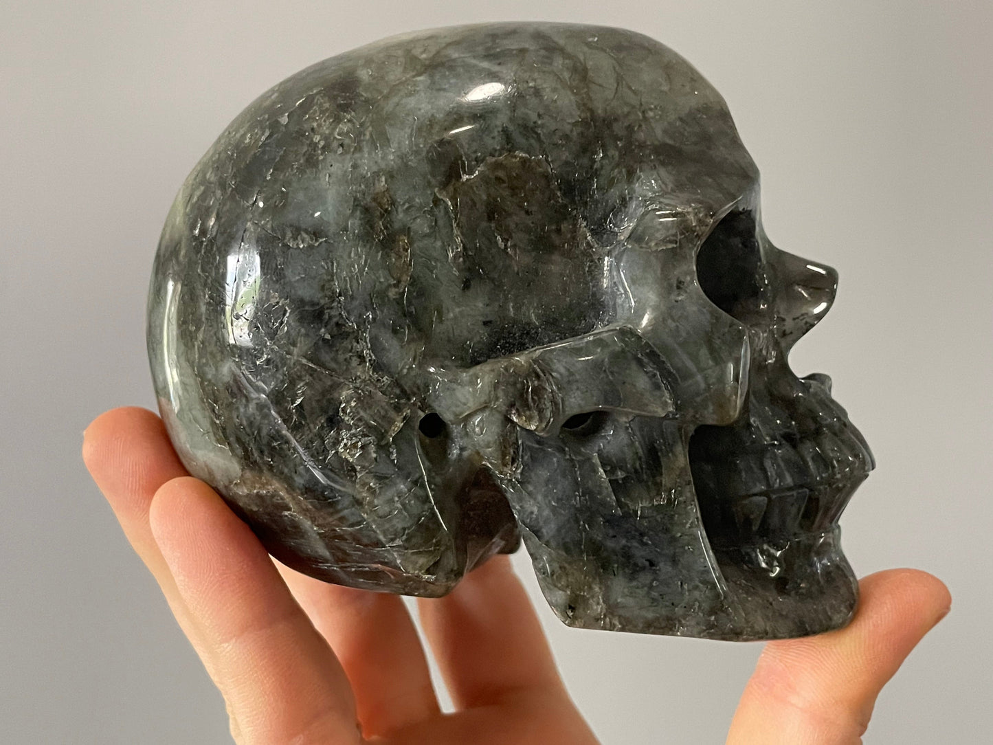 Labradorite Crystal Skull 1.15kg (Purple Rainbow) - The Wandering Fox Emporium, Your Metaphysical Store side