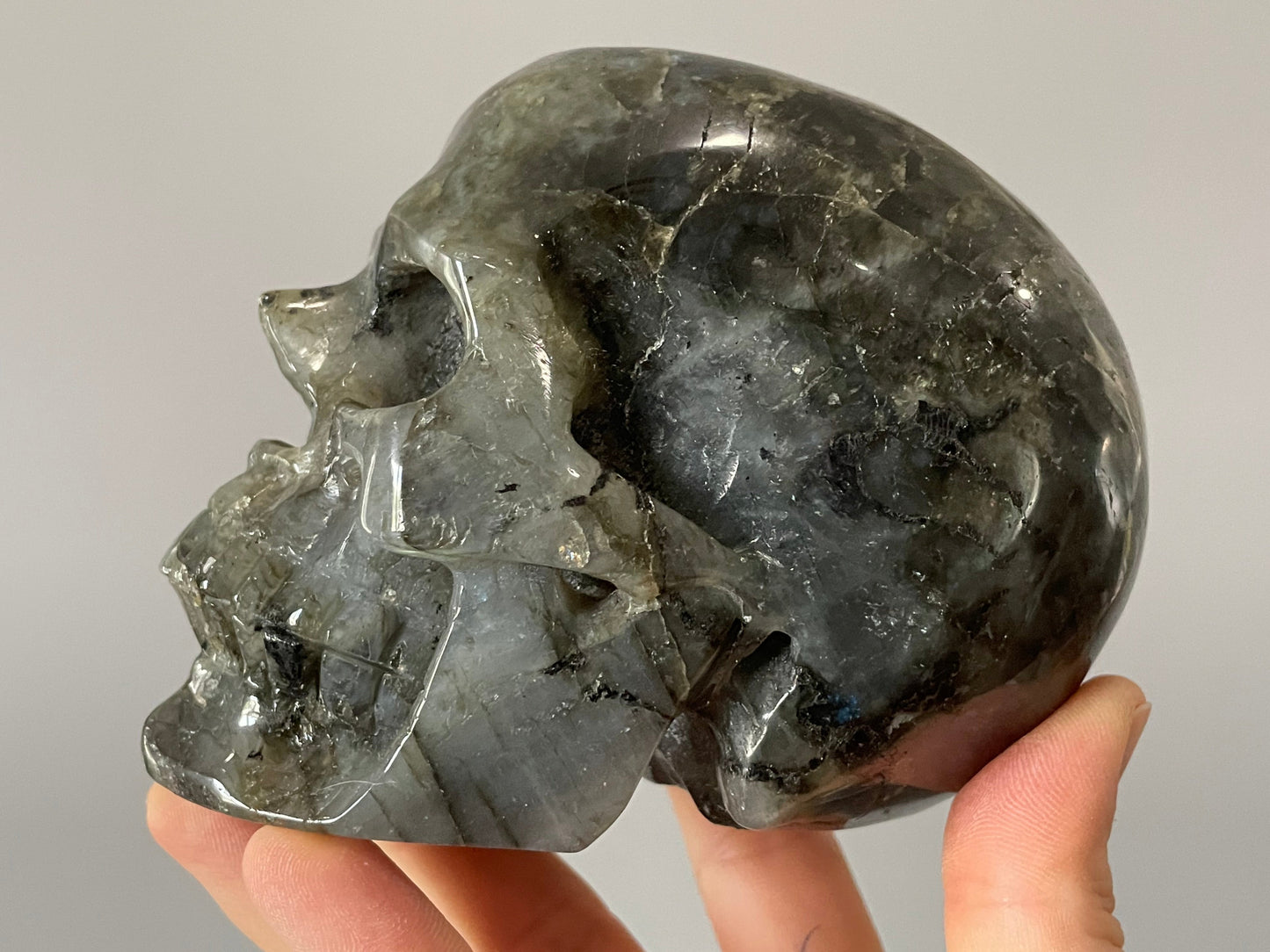 Labradorite Crystal Skull 1.1kg - The Wandering Fox Emporium, Your Metaphysical Store side 2