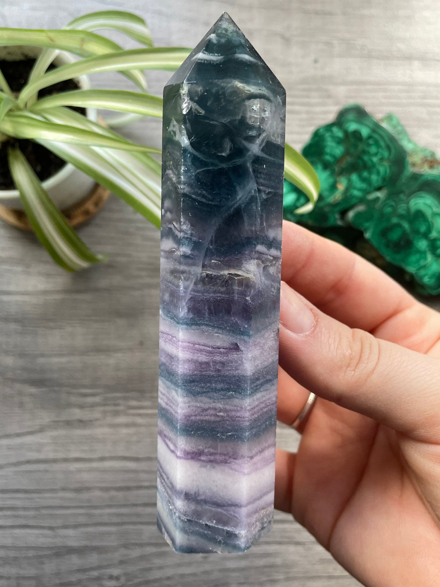 Silky Fluorite Small Crystal Tower back