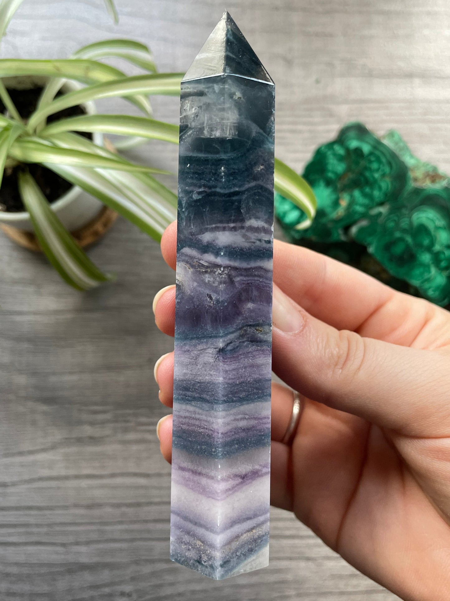 Silky Fluorite Small Crystal Tower side