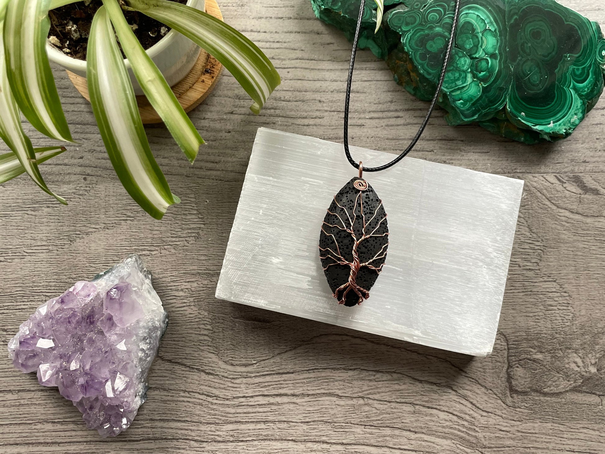 Lava Stone Wire-Wrapped Tree Of Life Necklace - The Wandering Fox Emporium, Your Crystal Store