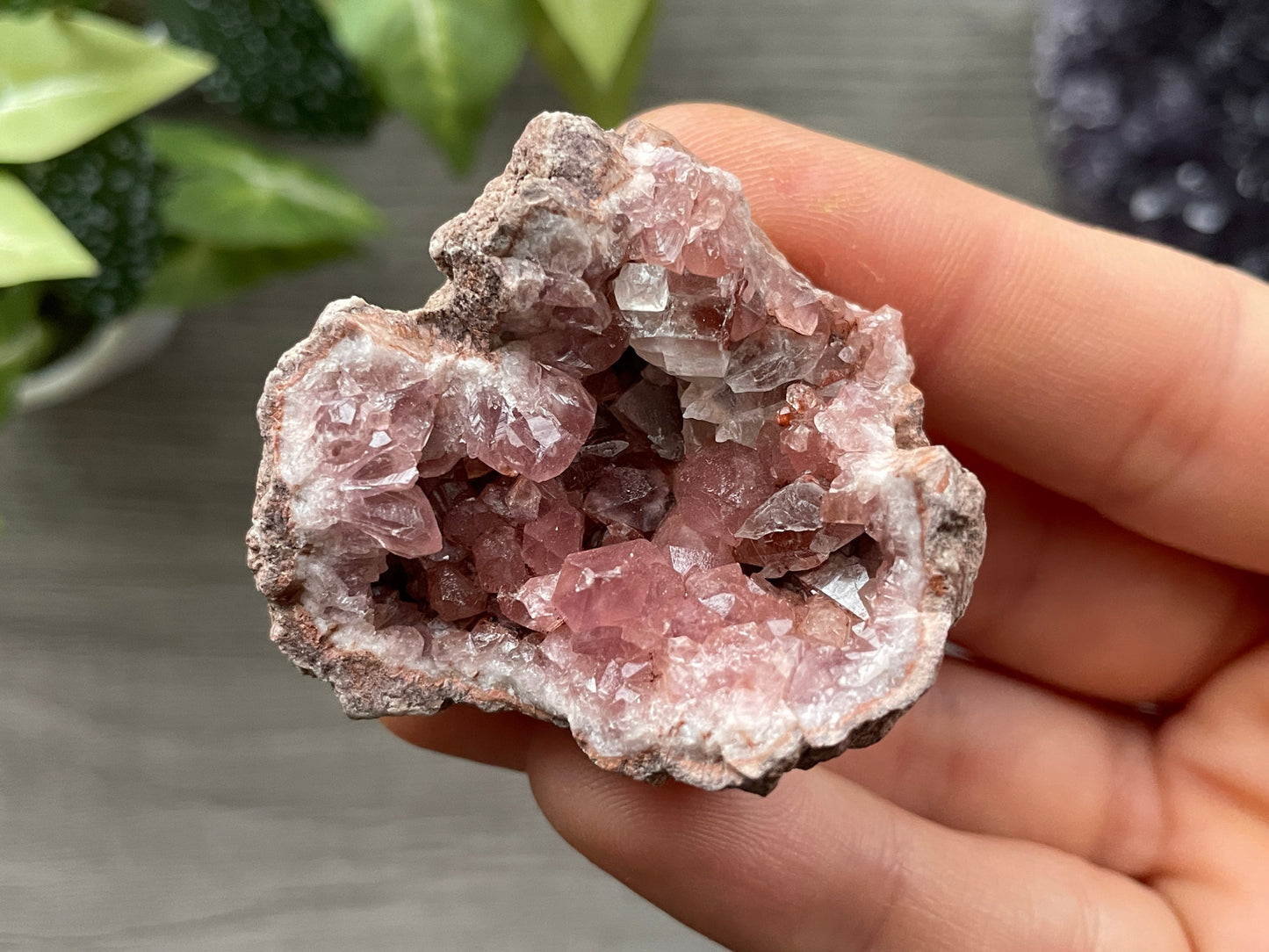 Pink Amethyst Geode Crystal Cluster (D) top