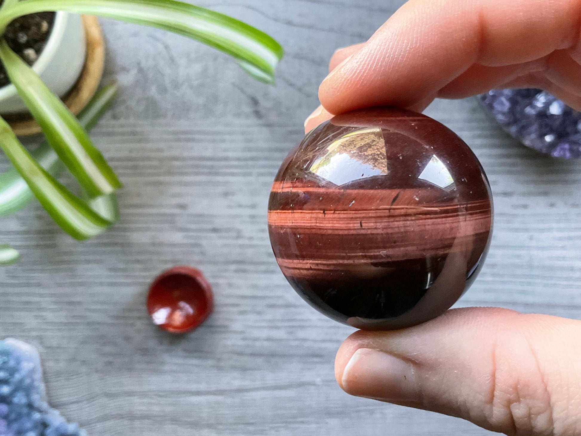 Red Tiger's Eye Crystal Sphere 37mm (A) front