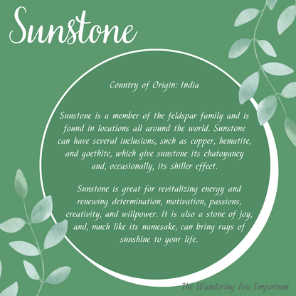 Pictured is the meaning of sunstone Sunstone Palm Stone - The Wandering Fox Emporium, Your Crystal Store
